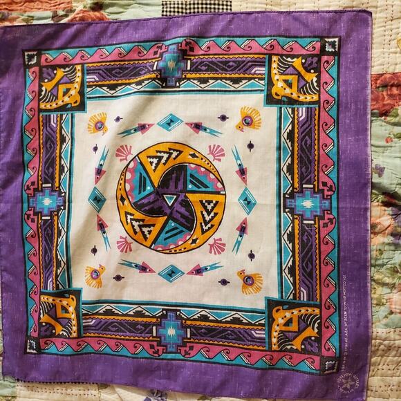 Vintage Wamcraft Southwestern Native American Purple Bird Bandana - Made in USA - Picture 5 of 8
